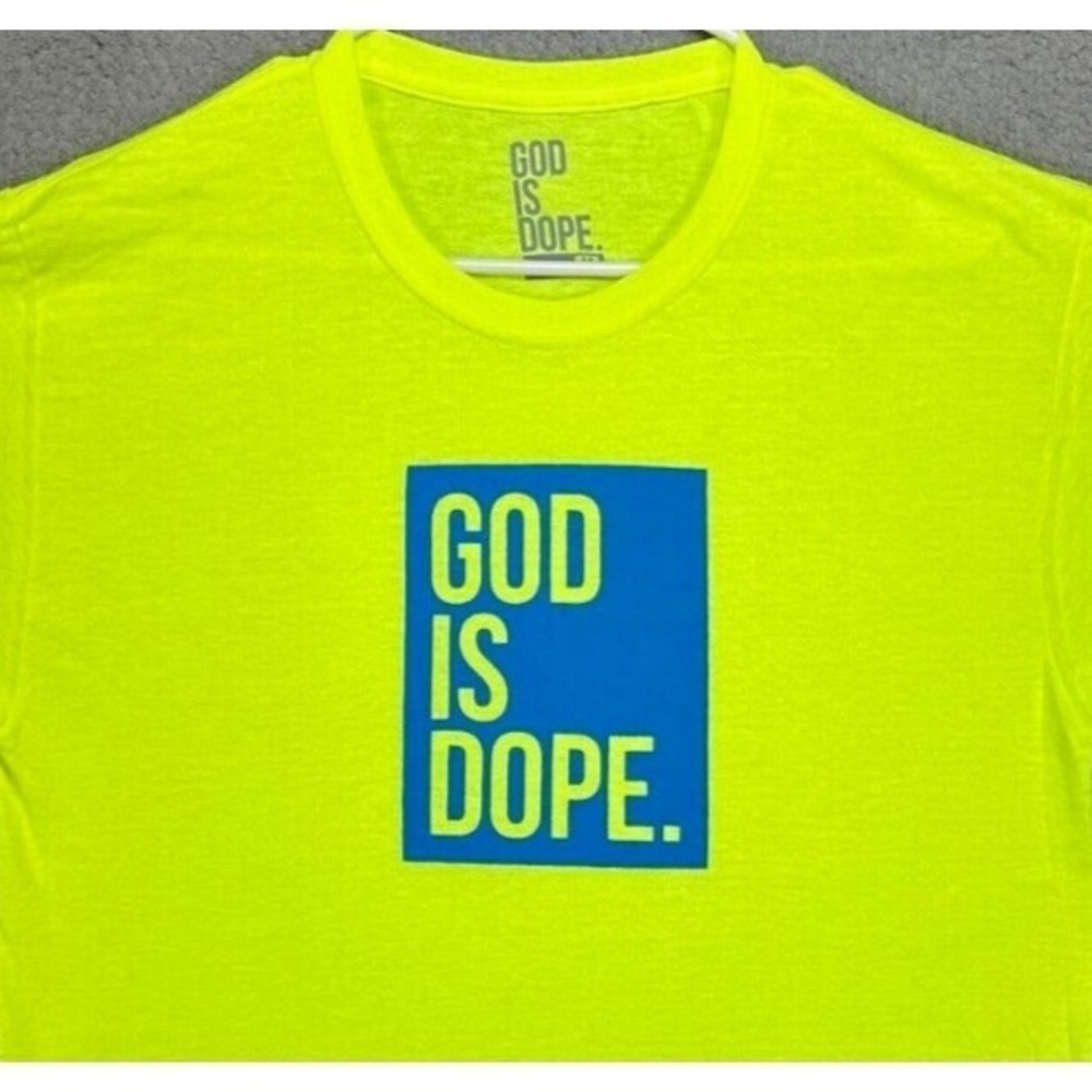 God Is Dope T-Shirt Adult Medium Neon Green  Graphic Print Crew Neck Tee Mens